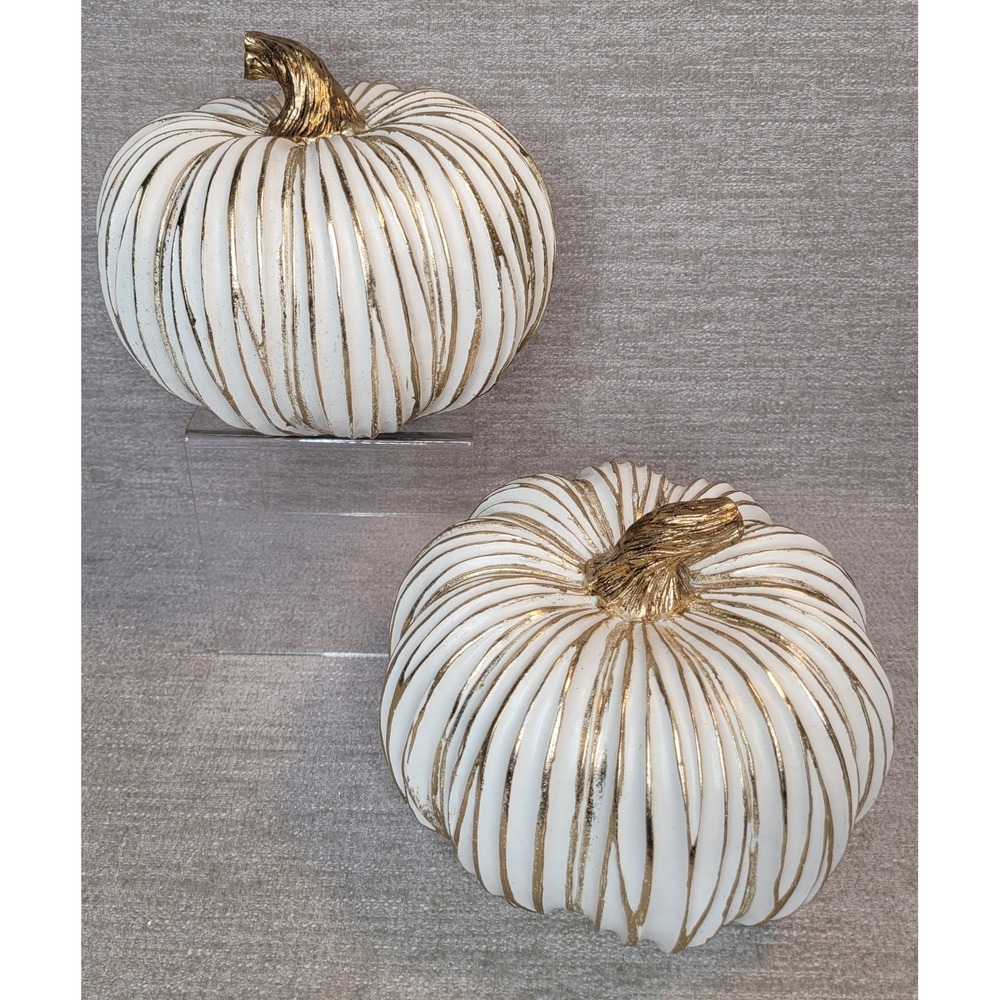2 Robert Stanley 2014 Fall Shimmering Metallics White & Gold Pumpkins Holiday - Picture 8 of 8